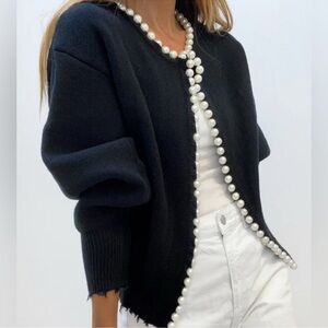 Cardigan with Pearl Trim